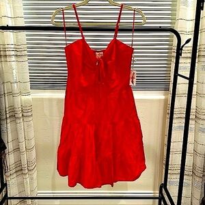 Red Spaghetti Strap Tiered Dress